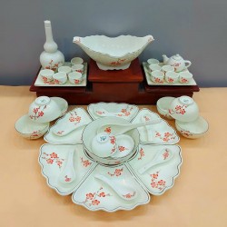 Bộ bát đĩa hoa mặt trời vẽ hoa đào đỏ DA05A