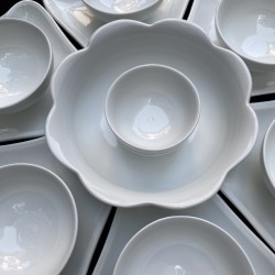 Bộ bát đĩa hoa mặt trời men trắng Bát Tràng DA09