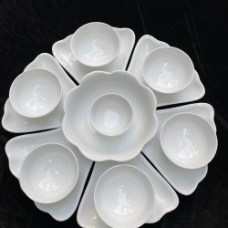 Bộ bát đĩa hoa mặt trời men trắng Bát Tràng DA09