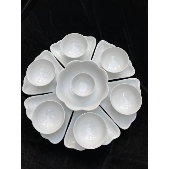 Bộ bát đĩa hoa mặt trời men trắng Bát Tràng DA09 Bộ bát đĩa hoa mặt trời men trắng Bát Tràng DA09
