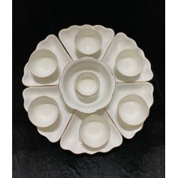 Bộ bát đĩa hoa mặt trời men trắng vẽ viền vàng kim Bát Tràng DA09A