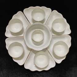 Bộ bát đĩa hoa mặt trời men trắng vẽ viền vàng kim Bát Tràng DA09A