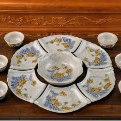 Bộ bát đĩa hoa mặt trời men rạn nổi hoa sen DA10