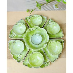 Bộ bát đĩa hoa mặt trời vẽ hoa mận trắng vân đá xanh lá DA11