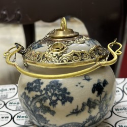 Điếu bát Bát Tràng men rạn họa tiết sơn thủy DB01C Điếu bát Bát Tràng men rạn họa tiết sơn thủy DB01C
