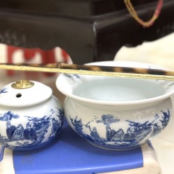 Điếu bát men lam họa tiết Trúc lâm thất hiền Bát Tràng DB09C