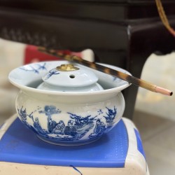 Điếu bát men lam họa tiết Trúc lâm thất hiền Bát Tràng DB09C