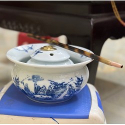 Điếu bát men lam họa tiết Trúc lâm thất hiền Bát Tràng DB09C Điếu bát men lam họa tiết Trúc lâm thất hiền Bát Tràng DB09C