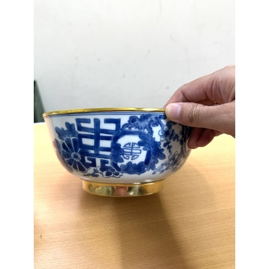 Điếu bát tô men chàm giả cổ vẽ Mai Cài Thọ bọc đồng DB19A Điếu bát tô men chàm giả cổ vẽ Mai Cài Thọ bọc đồng DB19A