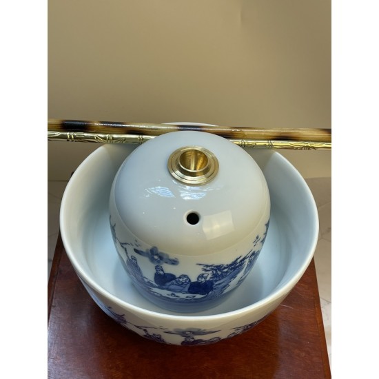 Điếu bát tô men chàm giả cổ vẽ Trúc Lâm Thất Hiền DB19B Điếu bát tô men chàm giả cổ vẽ Trúc Lâm Thất Hiền DB19B