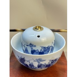 Điếu bát tô men chàm giả cổ vẽ Trúc Lâm Thất Hiền DB19B