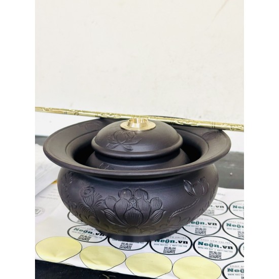 Điếu bát gốm tử sa vẽ sen Bát Tràng kèm xe đồng DB40D Điếu bát gốm tử sa vẽ sen Bát Tràng kèm xe đồng DB40D