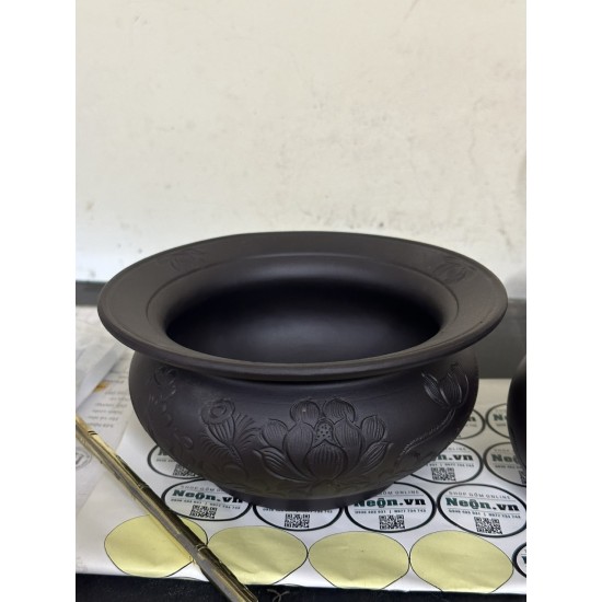 Điếu bát gốm tử sa vẽ sen Bát Tràng kèm xe đồng DB40D Điếu bát gốm tử sa vẽ sen Bát Tràng kèm xe đồng DB40D