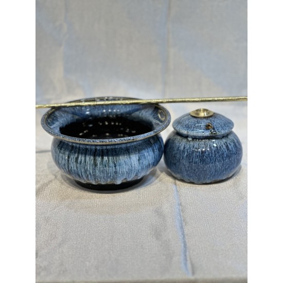 Điếu bát Bát Tràng men xanh hỏa biến DB41A