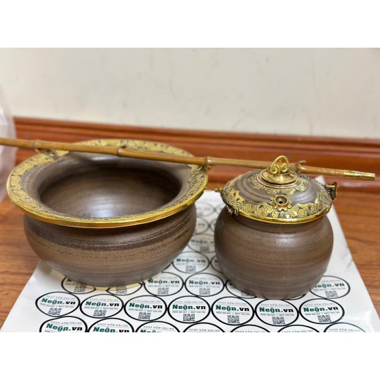 Điếu bát vân giả gỗ men nâu bọc đồng DB42 Điếu bát vân giả gỗ men nâu bọc đồng DB42