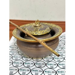 Điếu bát vân giả gỗ men nâu bọc đồng DB42