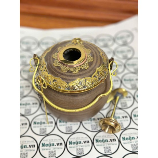 Điếu bát vân giả gỗ men nâu bọc đồng DB42 Điếu bát vân giả gỗ men nâu bọc đồng DB42