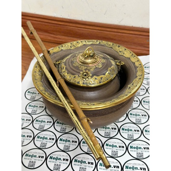 Điếu bát vân giả gỗ men nâu bọc đồng DB42 Điếu bát vân giả gỗ men nâu bọc đồng DB42