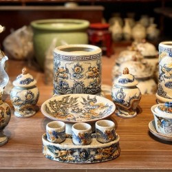 Bộ đồ thờ men rạn đắp nổi rồng Bát Tràng DT32C