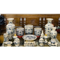 Bộ đồ thờ men rạn Bát Tràng rồng chầu mặt nguyệt DT37