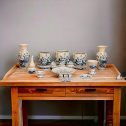 Bộ đồ thờ 3 bát hương men rạn vẽ sen Bát Tràng DT38A