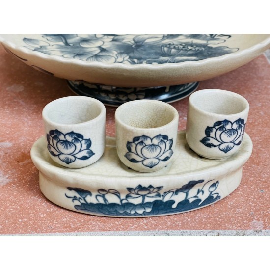 Bộ đồ thờ 3 bát hương men rạn vẽ sen Bát Tràng DT38A