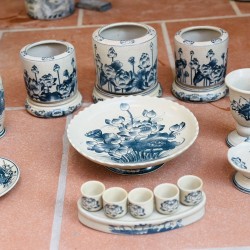 Bộ đồ thờ 3 bát hương men rạn vẽ sen Bát Tràng DT38B