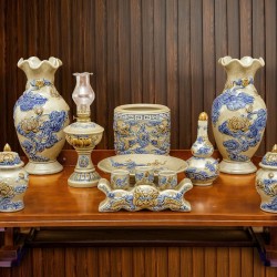 Bộ đồ thờ Bát Tràng men hoàng tộc đắp nổi rồng DT40HT