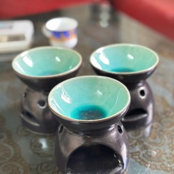 Đèn xông tinh dầu mặt tròn lá trúc gốm Bát Tràng DX13 Đèn xông tinh dầu mặt tròn lá trúc gốm Bát Tràng DX13