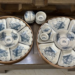 Bộ bát đĩa hoa mặt trời men rạn vẽ hoa sen DA02