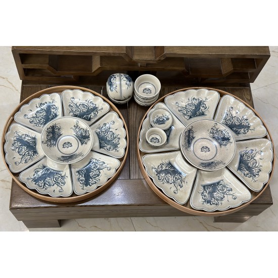 Bộ bát đĩa hoa mặt trời men rạn vẽ hoa sen DA02 Bộ bát đĩa hoa mặt trời men rạn vẽ hoa sen DA02