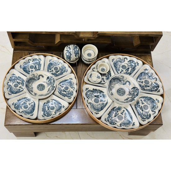 Bộ đồ ăn hoa mặt trời men rạn vẽ rồng phượng DA03A