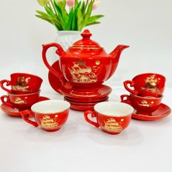 Bộ ấm trà đẹp vẽ vàng thuận buồm xuôi gió AC27M