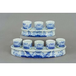 Bộ kỷ cong 3 chén thờ men lam hoa sen KC02S3