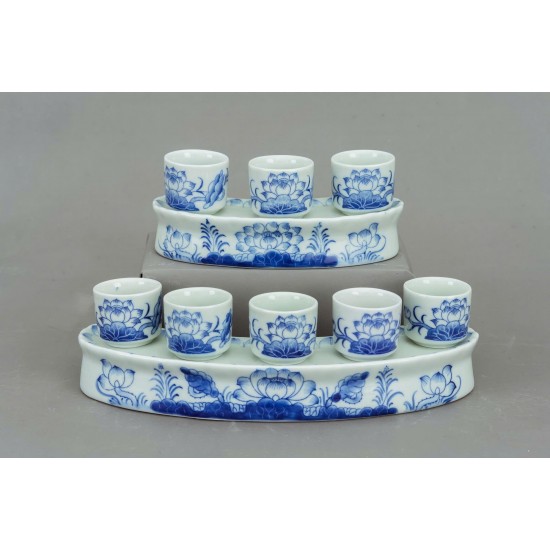Bộ kỷ cong 5 chén thờ men lam hoa sen KC02S