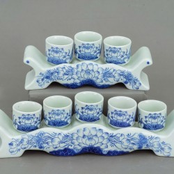 Bộ kỷ ngai 3 chén thờ men lam hoa sen KN02S3 Bộ kỷ ngai 3 chén thờ men lam hoa sen KN02S3