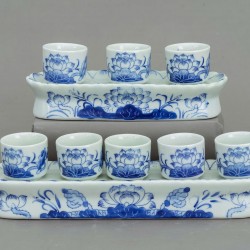 Bộ kỷ thẳng 3 chén thờ men lam hoa sen KT02S3 Bộ kỷ thẳng 3 chén thờ men lam hoa sen KT02S3