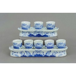 Bộ kỷ thẳng 3 chén thờ men lam hoa sen KT02S3