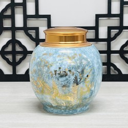 Bình đựng trà (hộp đựng chè) vẽ vàng men vân đá LC04