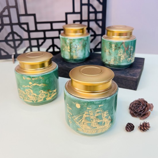 Bình đựng trà (hộp đựng chè) vẽ vàng men vân đá LC04A