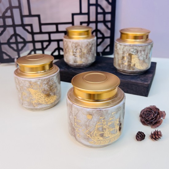 Bình đựng trà (hộp đựng chè) vẽ vàng men vân đá LC04A
