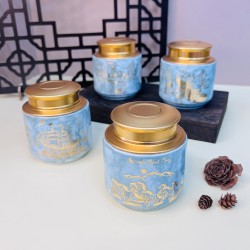 Bình đựng trà (hộp đựng chè) vẽ vàng men vân đá LC04A