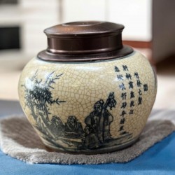Bình đựng trà (hộp đựng chè) men rạn giả cổ vẽ Tùng Lâm Thất Hiền LC05A