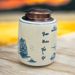 Bình đựng trà (hộp đựng chè) men rạn giả cổ vẽ Thuận Buồm Xuôi Gió LC05F Bình đựng trà (hộp đựng chè) men rạn giả cổ vẽ Thuận Buồm Xuôi Gió LC05F