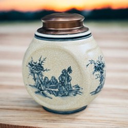 Bình đựng trà (hộp đựng chè) men rạn giả cổ vẽ Tùng Lâm Thất Hiền LC05G