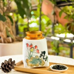 Bình đựng trà (hộp đựng chè) men trắng vẽ hoa sen LC06