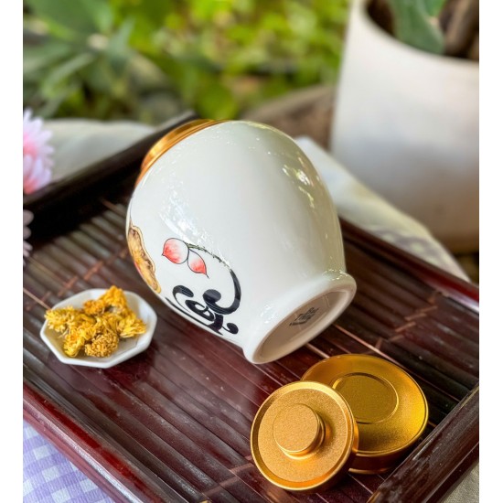 Bình đựng trà (hộp đựng chè) men trắng vẽ hoa sen LC06A Bình đựng trà (hộp đựng chè) men trắng vẽ hoa sen LC06A
