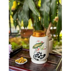 Bình đựng trà (hộp đựng chè) men trắng vẽ hoa sen LC06B