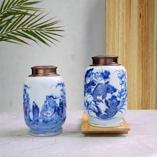 Bình đựng trà (hộp đựng chè) men lam giả cổ LC10 Bình đựng trà (hộp đựng chè) men lam giả cổ LC10