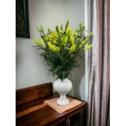 Bình cắm hoa Bát Tràng dáng chân đèn mộc ganh trắng LH028A